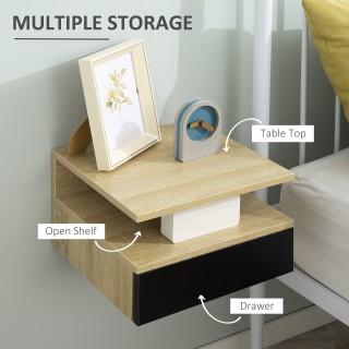 HOMCOM Σετ 2 Μοντέρνα Κρεμαστά Κομοδίνα με Συρτάρι και Πάνω Ράφι, 3...