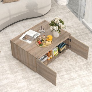 Costway Ρουστίκ Τραπεζάκι Σαλονιού με Κρυφό Αποθηκευτικό Χώρο, Ορθο...