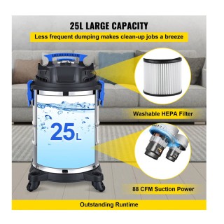 Βιομηχανική Ηλεκτρική Σκούπα Υγρών και Στερεών 25 Lt 1200 W VEVOR G...