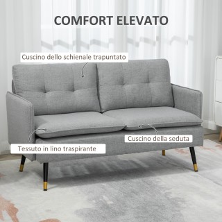 HOMCOM 2θέσιος καναπές από ύφασμα με μαξιλάρια με επένδυση και ατσά...