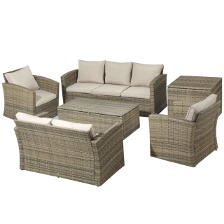 Outsunny 6-teiliges Rattan-Gartenmöbel-Set mit Sofas, Sesseln …