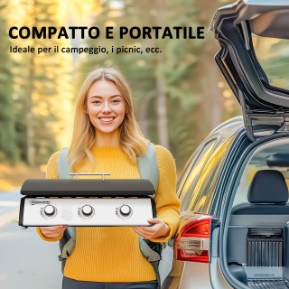 Outsunny Εμαγιέ Ατσάλινη Εστία Αερίου με 3 Καυστήρες Ισχύος 7.5kW, ...