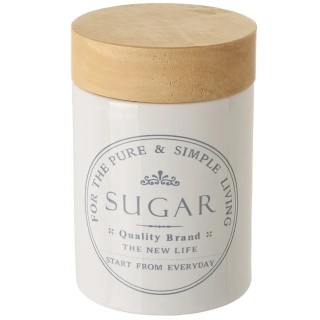 BAKAJI Λευκή Ζαχαριέρα με Ερμητικό Ξύλινο Καπάκι, Βάζο Αποθήκευσης ...