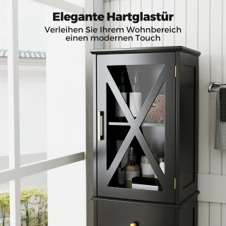 Costway Ψηλή Ντουλάπα Μπάνιου με Ρυθμιζόμενα Ράφια & Συρτάρι Μαύρη ...