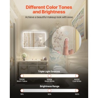 VEVOR Καθρέφτης Μπάνιου LED με 3 Χρώματα και Αντιθαμβωτική Λειτουργ...