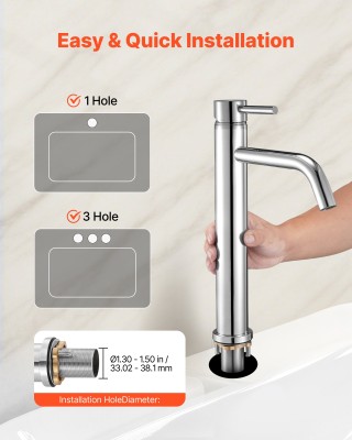 VEVOR Μονοκόμμιο Μίκτης Νεροχύτη Κουζίνας, Χρωμιομένος Ασημί, Ύψος ...