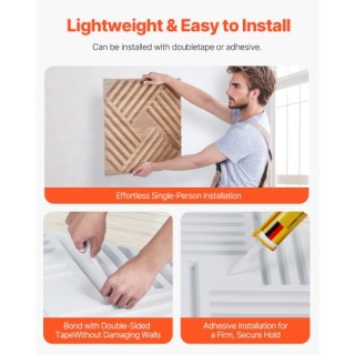 VEVOR 3D Πάνελ Τοίχου 12τμχ 50x50εκ PVC 3τ.μ. Κάλυψη Ανοιχτό Ξύλο P...