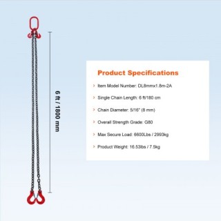 Αλυσίδα Ανύψωσης VEVOR 5/16 x 6 με 2 Σκέλη και Γάντζους 6600 lbs D... Αλυσίδα Ανύψωσης VEVOR 5/16 x 6 με 2 Σκέλη και Γάντζους 6600 lbs D...