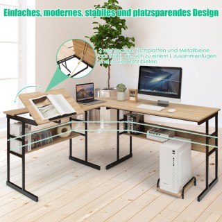 Γωνιακό Γραφείο Υπολογιστή L-Σχήματος με Ρυθμιζόμενη Επιφάνεια και... Γωνιακό Γραφείο Υπολογιστή L-Σχήματος με Ρυθμιζόμενη Επιφάνεια και...