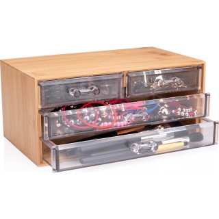 BAKAJI Οργανωτής Καλλυντικών Bamboo με 4 Διαφανή Συρτάρια - 13,8 x ...