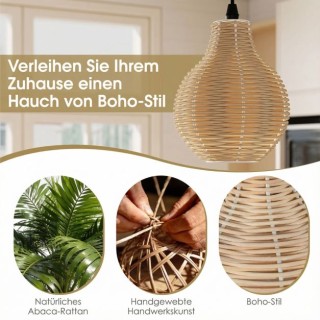 Costway Τρίφωτο Μποέμ Κρεμαστό Φωτιστικό Ρατάν, Χειροποίητος Φυσικό...