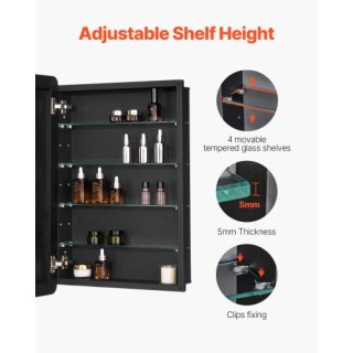 VEVOR Ντουλάπι Φαρμάκων 50x75 εκ. με Ρυθμιζόμενα Ράφια και Καθρέφτη...