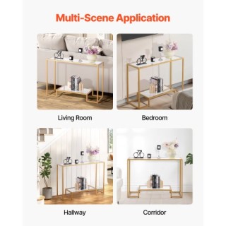 VEVOR Δίπατη Γυάλινη Κονσόλα Τραπεζιού με Χρυσή Έμφαση JSXGZ42YCBL2...