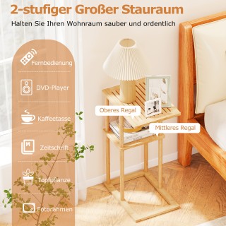 Costway Σετ 2 στενά βοηθητικά τραπεζάκια C-σχήματος από μπαμπού, ορ...