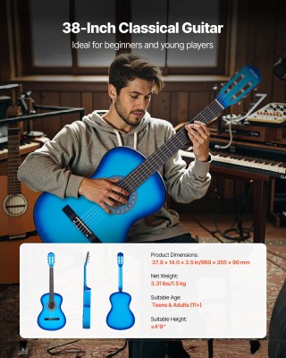 VEVOR Αρχάριος Κιτ Κλασικής Κιθάρας, 960 mm, Μπλε JBGDJT38INCHZSEK7... VEVOR Αρχάριος Κιτ Κλασικής Κιθάρας, 960 mm, Μπλε JBGDJT38INCHZSEK7...