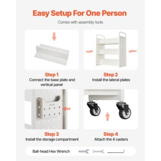 VEVOR Κινητή Βιβλιοθήκη 3 Επιπέδων Με Διπλής Όψης Ράφια σε Λευκό Χρ...