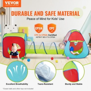 Παιδική Σκηνή Παιχνιδιού 3 σε 1 με Τούνελ VEVOR, Πολύχρωμη  PPSDZPX...