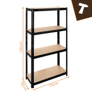 Bigstren Μεταλλική Ραφιέρα Αποθήκευσης Μαύρη 150x75x30 εκ. 5 Ράφια ...