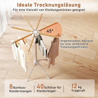 Costway Τετράποδος Στεγνωτήρας Ρούχων με 8 Μπαμπού Ράβδους & 40 Θέσ... Costway Τετράποδος Στεγνωτήρας Ρούχων με 8 Μπαμπού Ράβδους & 40 Θέσ...