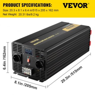 VEVOR Μετατροπέας Ισχύος 6000W 12V σε 230V LCD  MCPXZXNBQXZXLKN41V2