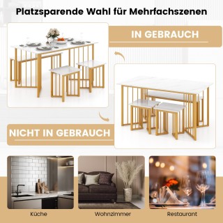 Σετ Τραπεζαρίας Μαρμάρινη Όψη, Μεταλλικό Πλαίσιο με Χρυσό Φινίρισμα...