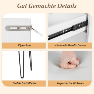 Costway Σετ τουαλέτας μακιγιάζ με σκαμπό, φωτισμό, πρίζα & περιστρε...