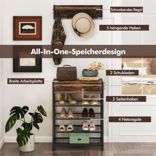 Costway Σετ Κρεμάστρας και Παπουτσοθήκης με Ράφι Τοίχου, 7 Γάντζους...