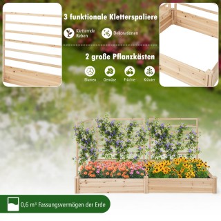 Costway Υπερυψωμένο Παρτέρι από Ξύλο Έλατου με Πλέγμα Αναρρίχησης 2...