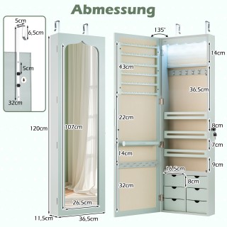 Costway Ντουλάπι κοσμημάτων με LED, κλειδωμένο επιτοίχιο/πόρτα με κ... Costway Ντουλάπι κοσμημάτων με LED, κλειδωμένο επιτοίχιο/πόρτα με κ...