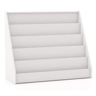 Costway Λευκή Παιδική Ραφιέρα με 5 Θέσεις, Βιβλιοθήκη & Σταντ Εφημε...