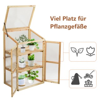 Costway  Μικρό Ξύλινο Θερμοκήπιο 3 Επιπέδων για Προστασία Λουλουδιώ...