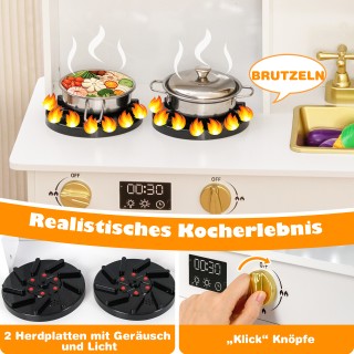 Costway Ξύλινη Παιδική Κουζίνα με Ήχοι & Φωτισμός, Καφετιέρα, Βρύση...