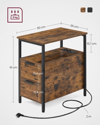 Τραπέζι VASAGLE με Πρίζα, 2 Συρτάρια, Vintage Καφέ/Κλασικό Μαύρο&nbsp;