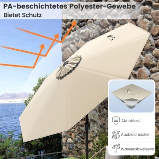 Costway Ρυθμιζόμενη Ομπρέλα Βεράντας 270εκ για Εξωτερικό Χώρο, Μπεζ...