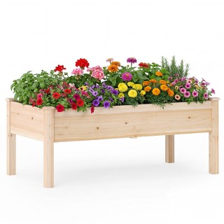 Costway Ξύλινο ορθογώνιο υπερυψωμένο παρτέρι με οπές αποστράγγισης ...