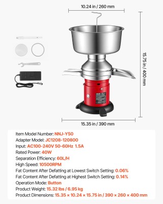 VEVOR Ηλεκτρικός Διαχωριστής Κρέμας Γάλακτος 60L/ώρα 10500 σ.α.λ., ... VEVOR Ηλεκτρικός Διαχωριστής Κρέμας Γάλακτος 60L/ώρα 10500 σ.α.λ., ...