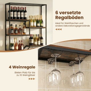Costway Επιτοίχια Κάβα Κρασιού με Ράφια για Μπουκάλια & Ποτήρια, 6 ...