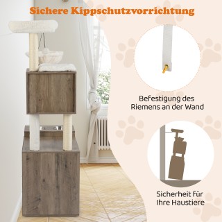 Costway Δέντρο Γάτας και Στύλους από Σιζάλ, Γκρι  155 x 72 x 45,5 ε...