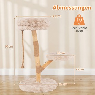 Costway Γατόδεντρο από μασίφ ξύλο 90 εκ. με 3 λούτρινες πλατφόρμες,...