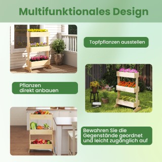 Costway  Κάθετο Ξύλινο Πολυεπίπεδο Παρτέρι με 3 Φυτοδοχεία – Φυσικό...