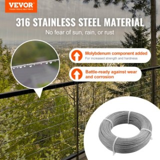 Καλώδιο Κάγκελου VEVOR T316, Ανοξείδωτο 1/8 300 ft με Κόφτη, 7x7 γι... Καλώδιο Κάγκελου VEVOR T316, Ανοξείδωτο 1/8 300 ft με Κόφτη, 7x7 γι...