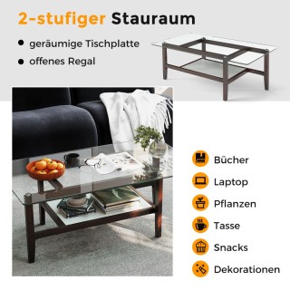 Costway Γυάλινο Διπλό Τραπεζάκι Σαλονιού 107x60 εκ. HV10724BN