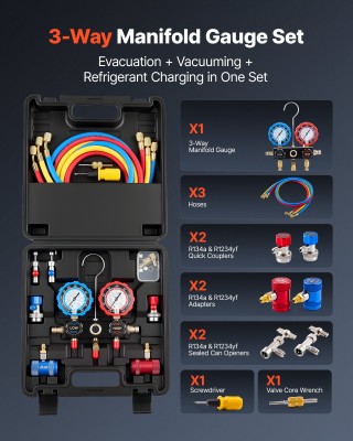 VEVOR Σετ Μανόμετρων Κλιματιστικών για R134a, R404A, R1234yf, R22 μ...