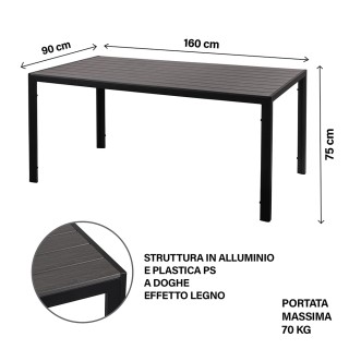 Galileo Εξωτερικό τραπέζι 160x90 cm με σανίδες ξύλου από γκρι αλουμ... Galileo Εξωτερικό τραπέζι 160x90 cm με σανίδες ξύλου από γκρι αλουμ...