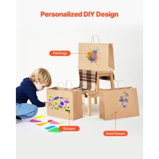 VEVOR Χάρτινες Τσάντες με Χερούλια 100τμχ 16x6x12 καφέ ZZGWDHTS1661...