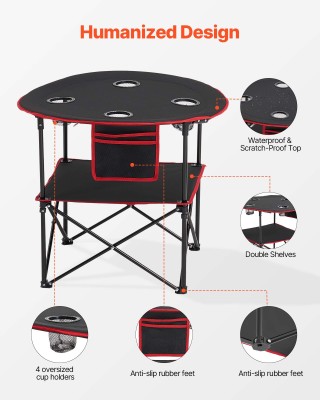 VEVOR Φορητό Πτυσσόμενο Στρογγυλό Τραπέζι Κάμπινγκ με 4 Θήκες Ποτηρ...