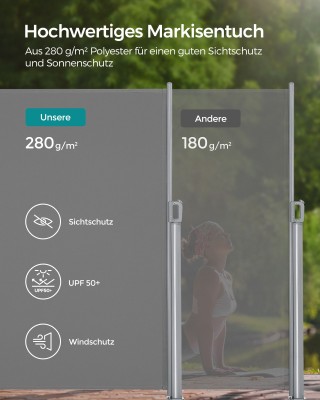 SONGMICS Αναδιπλούμενη Πλευρική Τέντα Γκρι 1.8 x 3.5 m GSA185G SONGMICS Αναδιπλούμενη Πλευρική Τέντα Γκρι 1.8 x 3.5 m GSA185G