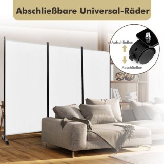 Διαχωριστικό Χώρου με 3 Πάνελ και Ροδάκια  COSTWAY JV10723PW