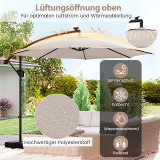 Costway Μεγάλη Ομπρέλα με LED, Ρυθμιζόμενη, με Βάρος, Μπεζ NP12389BE