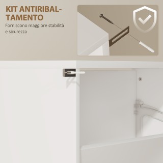 HOMCOM Λευκή Ξύλινη Καθρέφτης Παπουτσοθήκη με 4 Πόρτες και Αντιολισ...